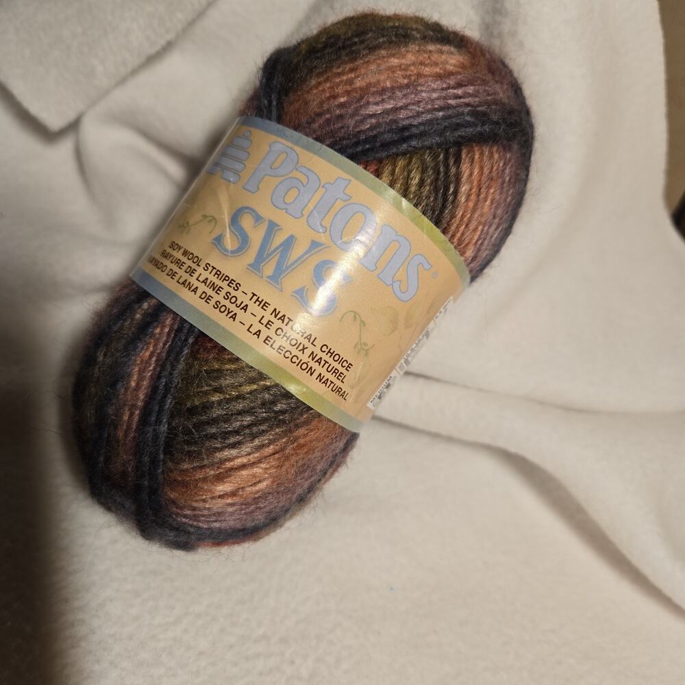 Patons SWS Soy Wool Stripes Yarn - 1 Skein Color Natural Earth 110 Yards